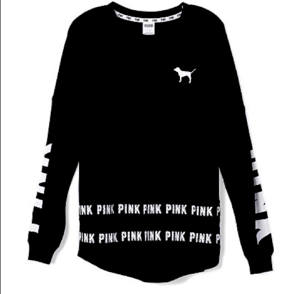 COPY - VS PINK💕WHITE LOGO STRIPE BLACK VARSITY PULLOVER